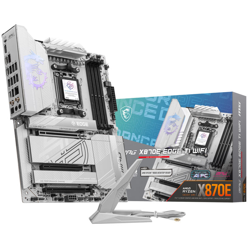 MSI MPG X870E Edge TI WiFi hovedkort forfra hvit design