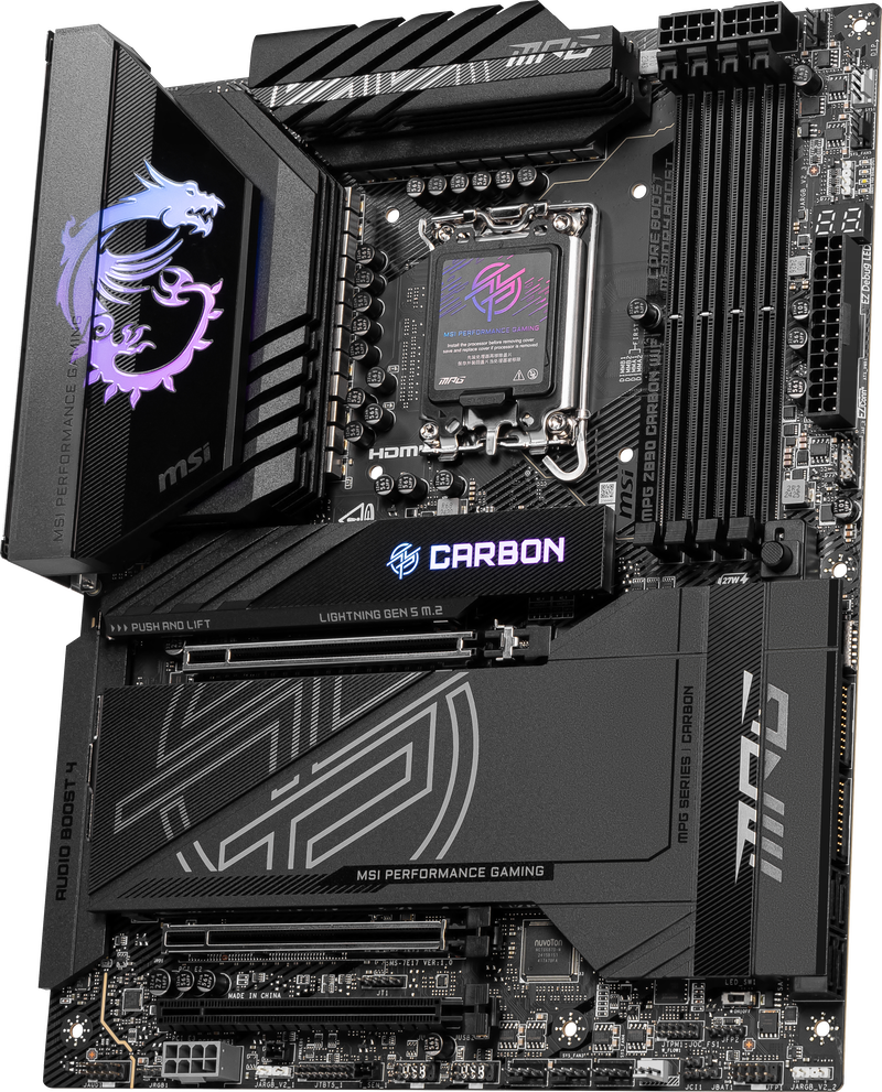 Montert MSI MPG Z890 Carbon WIFI hovedkort i PC-kabinett
