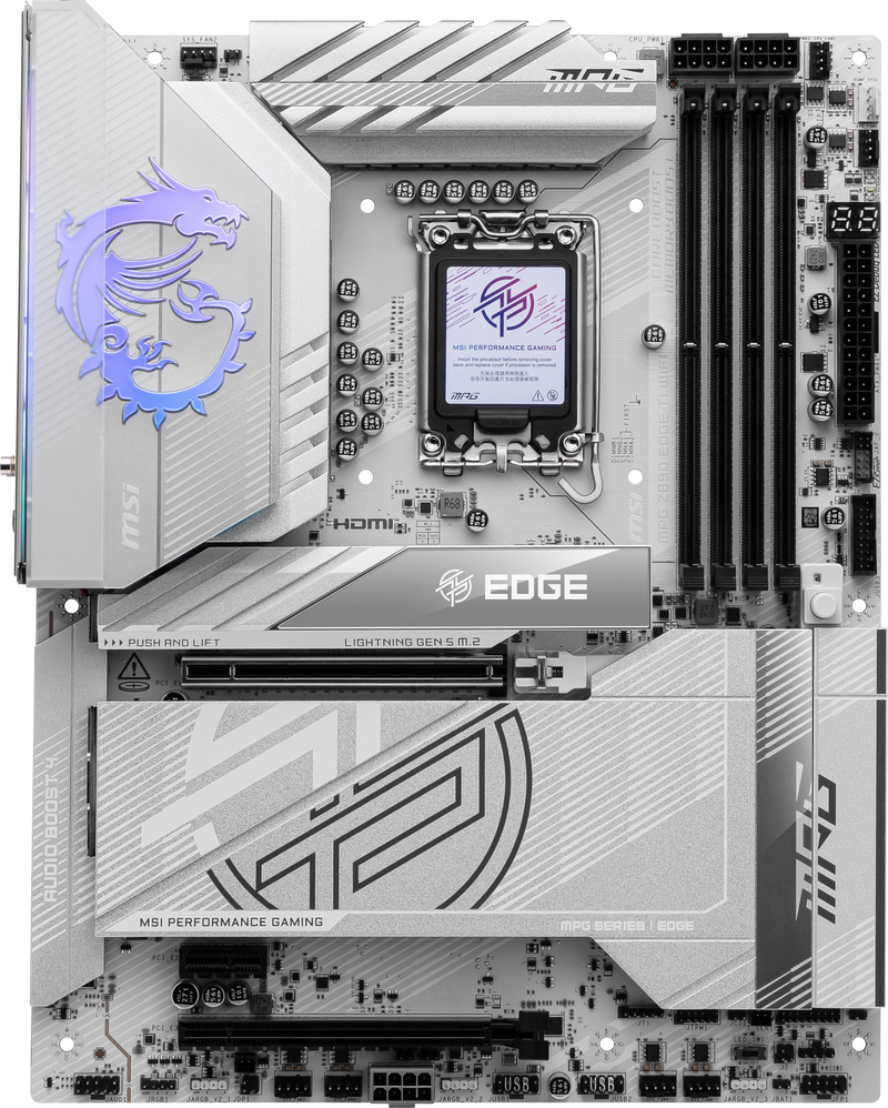 Detalj av MSI MPG Z890 Edge TI WIFI hovedkort PCIe-spor