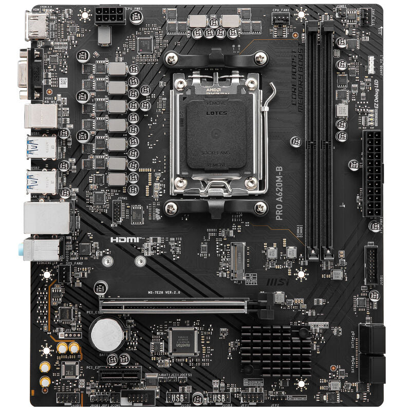 Detalj av MSI PRO A620M-B hovedkort AM5 mATX DDR5 PCIe-spor