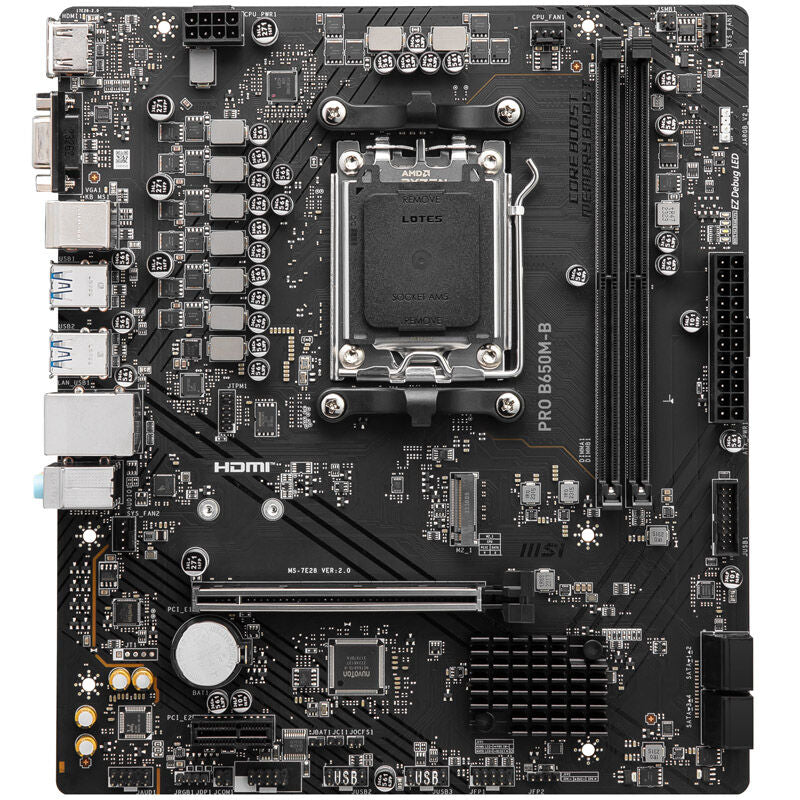 Detalj av MSI Pro B650M-B hovedkort PCIe slot