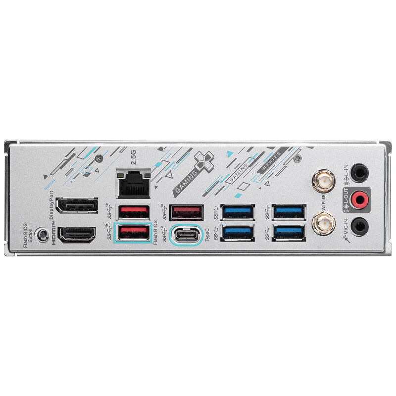 Nærbilde av tilkoblinger på MSI Pro B650M Gaming Plus WiFi