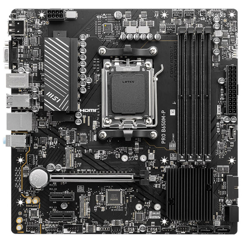 Detalj av MSI Pro B650M-P hovedkort AM5 DDR5 Micro-ATX 2,5G LAN