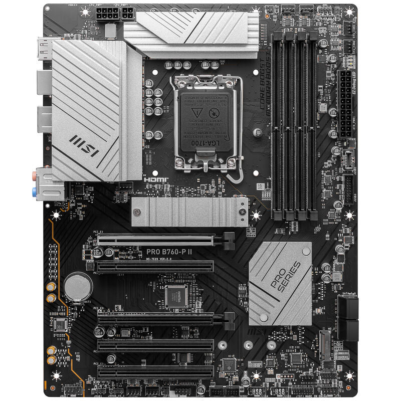 Detalj av MSI Pro B760-P II hovedkort PCIe-porter