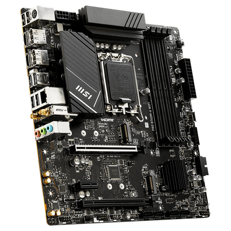Bakside av MSI Pro B760M-A WiFi hovedkort Micro-ATX DDR5 LGA 1700