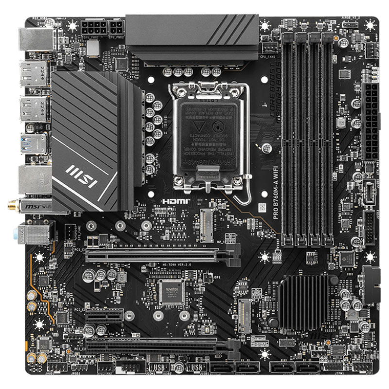 Detaljbilde av MSI Pro B760M-A WiFi hovedkort Micro-ATX DDR5 LGA 1700