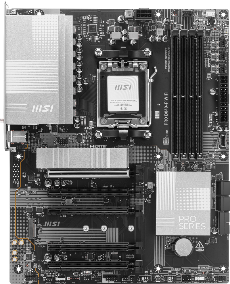 MSI PRO B840-P WiFi hovedkort bakside med porter