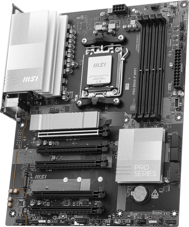 MSI PRO B840-P WiFi hovedkort montert i PC-kabinett