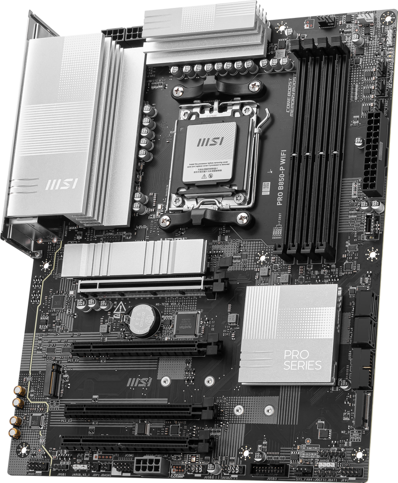 Nærbilde av MSI PRO B850-P WiFi hovedkortets RAM-spor