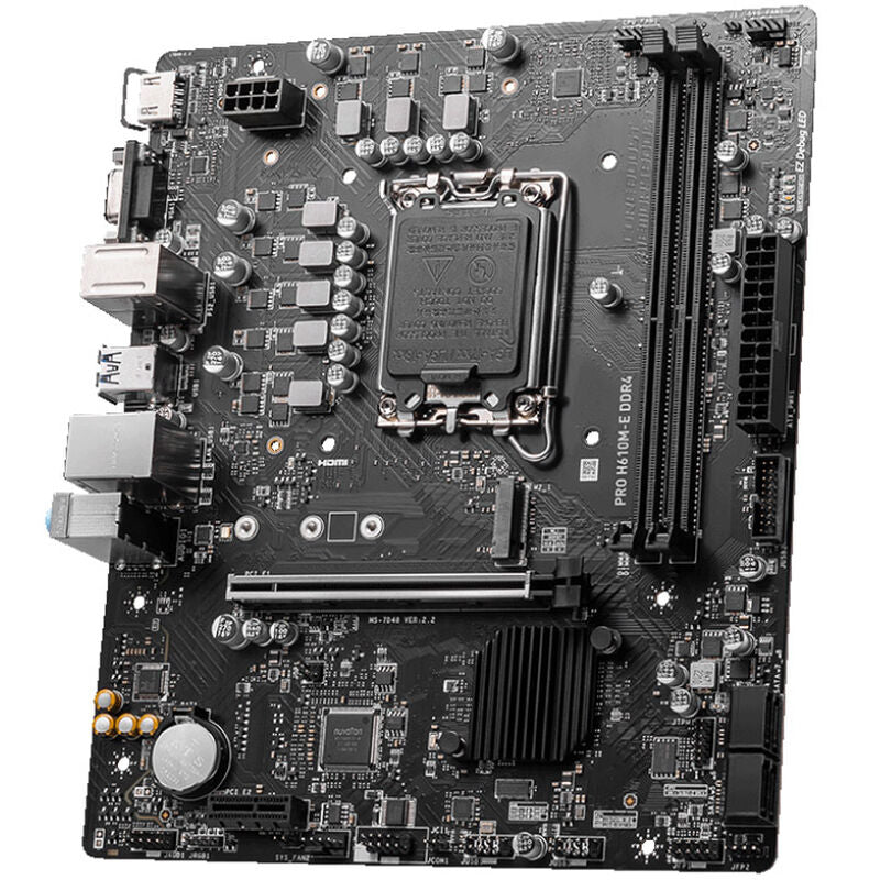 Nærbilde av MSI Pro H610M-E hovedkort komponenter