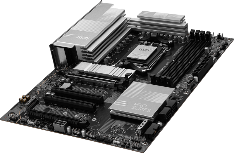 Nærbilde av MSI Pro X870-P WiFi hovedkort minnespor
