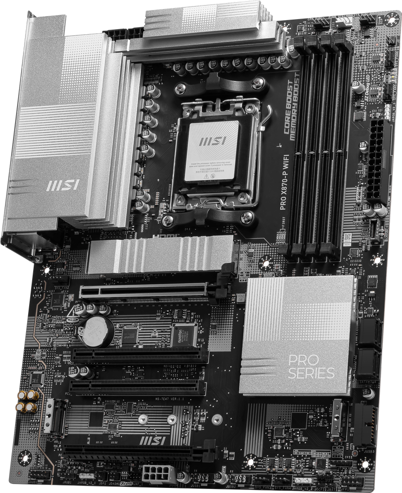 Detaljbilde av MSI Pro X870-P WiFi hovedkort PCIe 5.0 slot