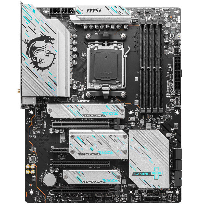 Detalj av MSI X670E Gaming Plus WiFi hovedkort PCIe-spor