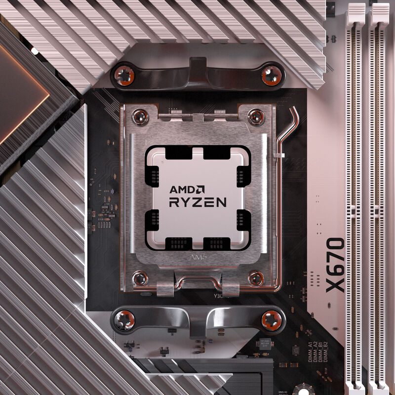 Nærbilde av AMD Ryzen 5 9600 prosessor pins