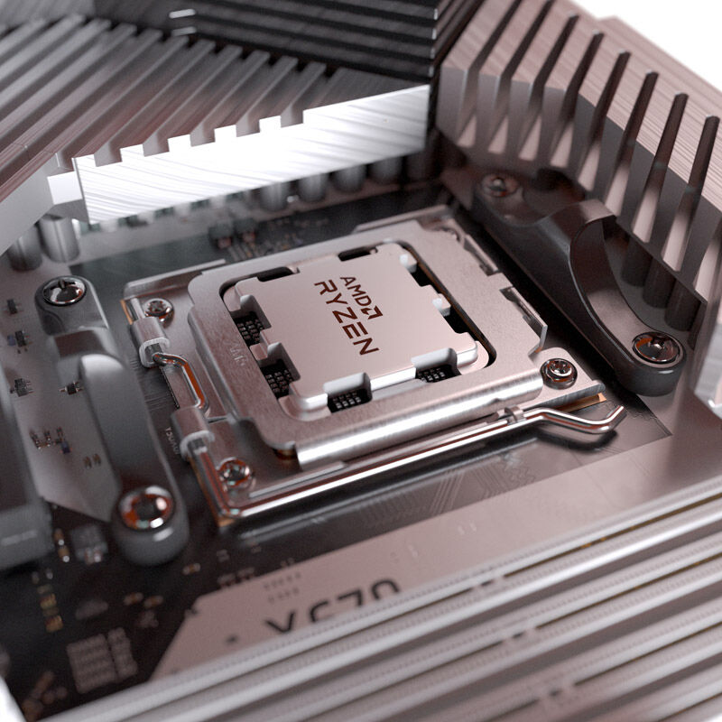 Nærbilde av AMD Ryzen 9 7900X prosessor krets