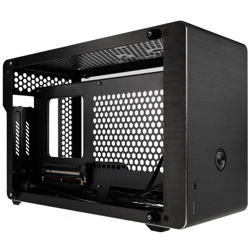 Nærbilde av Raijintek Ophion kabinett sidepanel i herdet glass