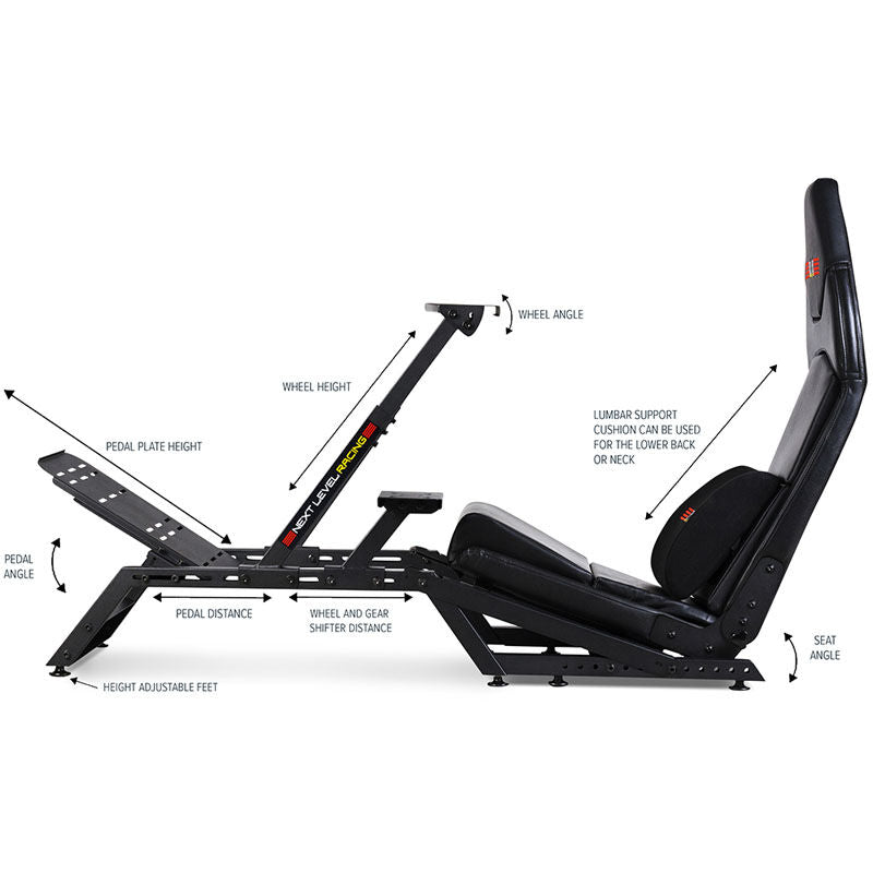 Detalj av setet i Next Level Racing F-GT Formula and GT simulatorcockpit