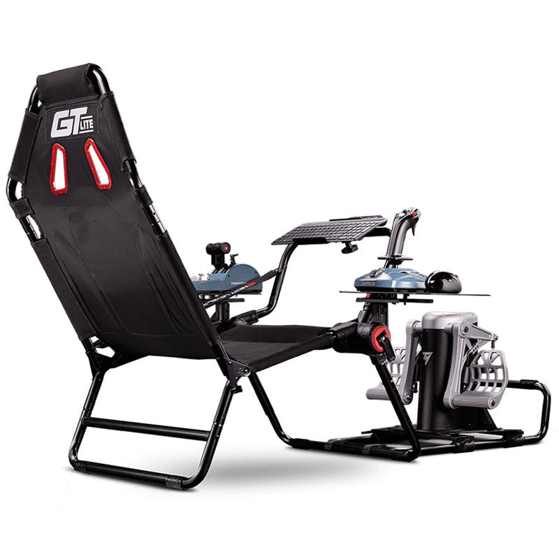 Sidevisning av Next Level Racing GT LITE simulatorcockpit sammenleggbart svart