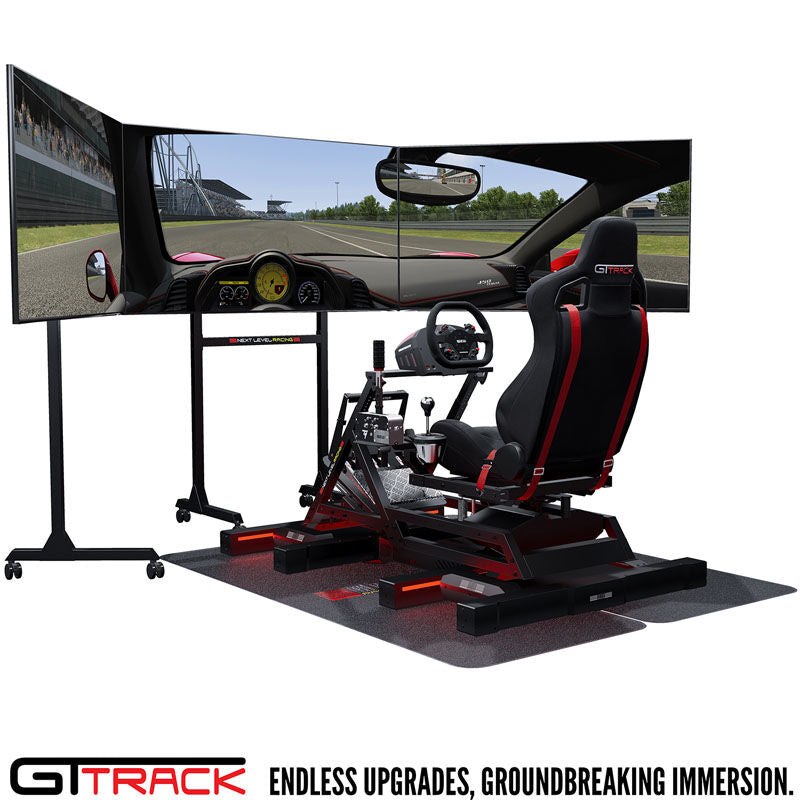 Rødt 4-punkts sikkerhetsbelte på Next Level Racing GTtrack simulatorcockpit