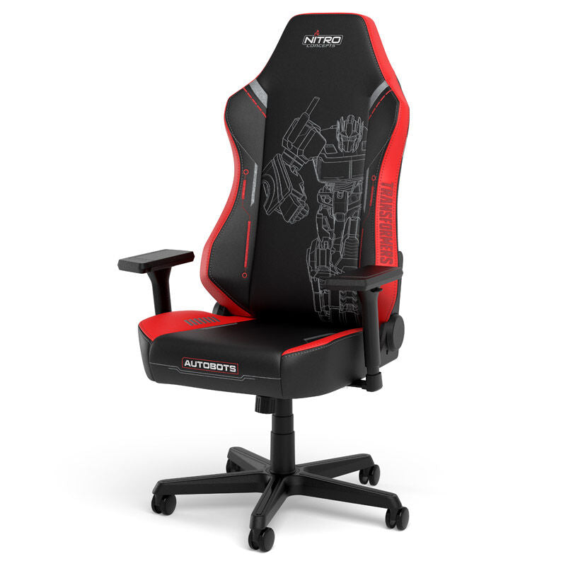 Detalj av Nitro Concepts X1000 gamingstol Transformers Autobots Edition logo