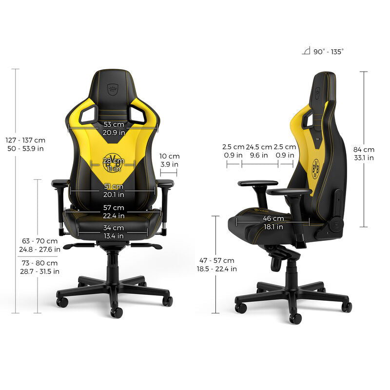 noblechairs EPIC gamingstol Borussia Dortmund Edition nærbilde av sete