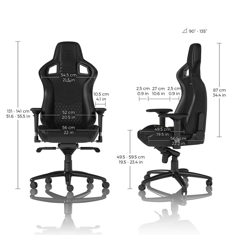 noblechairs EPIC gamingstol ekte skinn svart 4D detalj av skinn