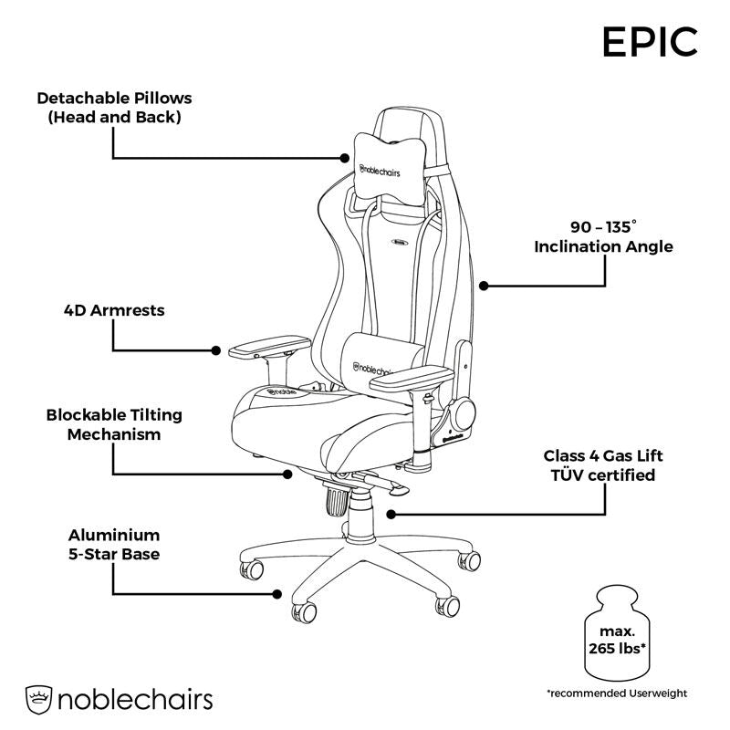 noblechairs EPIC gamingstol kunstskinn svart/rød nakkestøttepute