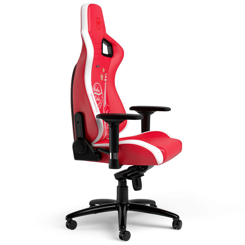 nærbilde av armlene på noblechairs EPIC gamingstol Fallout Nuka-Cola Edition
