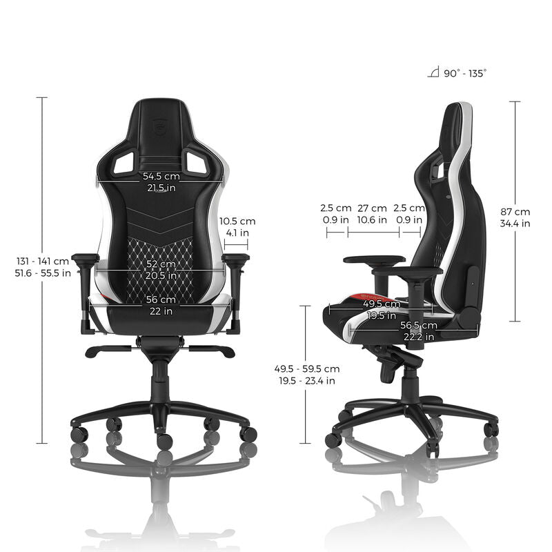 detalj av noblechairs EPIC gamingstol ekte skinn svart/hvit/rød nakkestøtte
