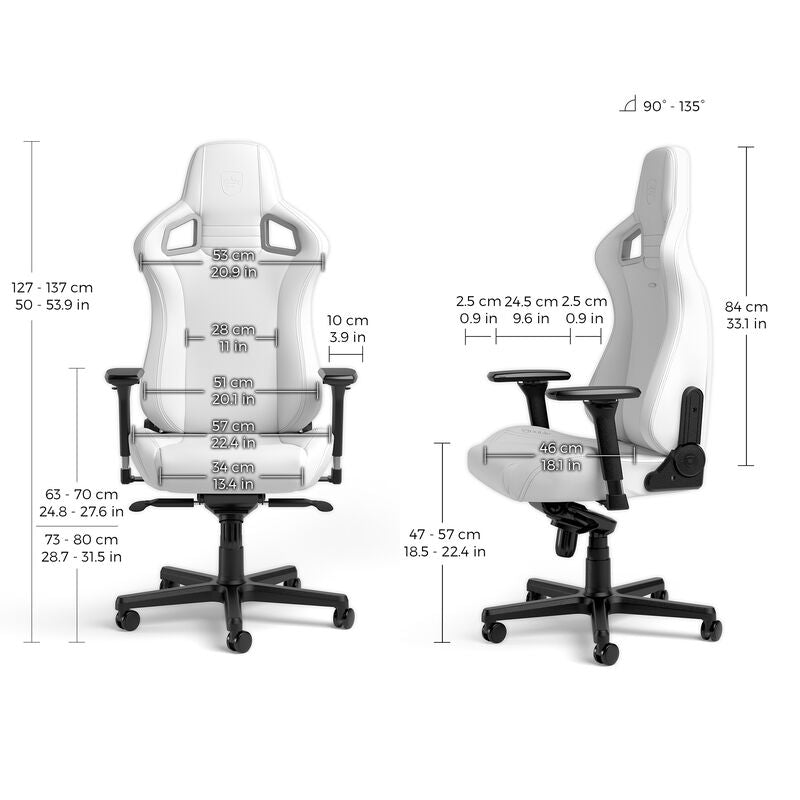 noblechairs EPIC gamingstol White Edition med hodestøtte og lumbalpute