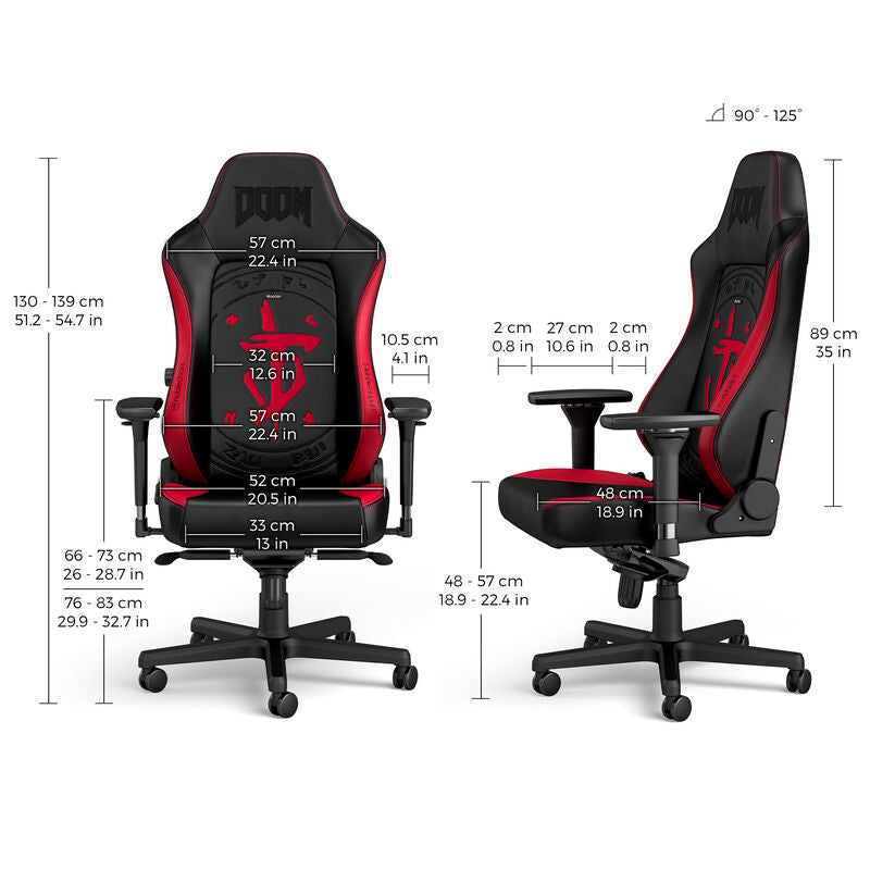 noblechairs HERO gamingstol DOOM Edition svart/rød nærbilde av armstøtte
