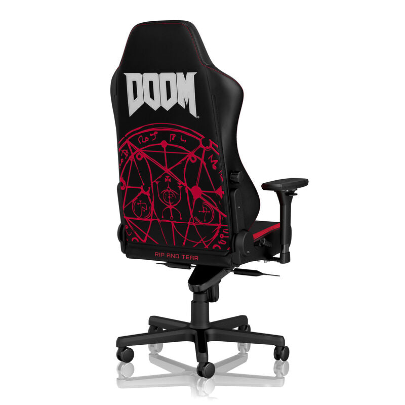 noblechairs HERO gamingstol DOOM Edition svart/rød detalj av broderi