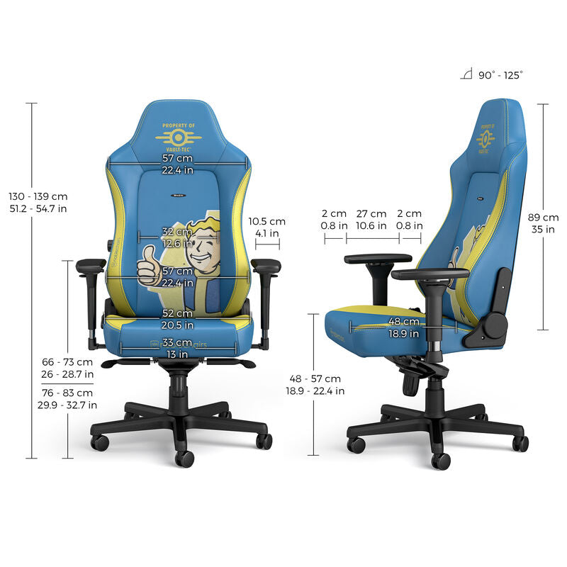 noblechairs HERO gamingstol Fallout Vault-Tec Edition blå detalj av logo