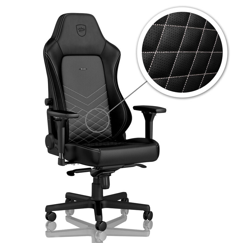 noblechairs HERO gamingstol svart platinhvit forfra