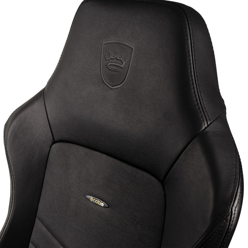 noblechairs HERO gamingstol ekte skinn svart nærbilde av armstøtte
