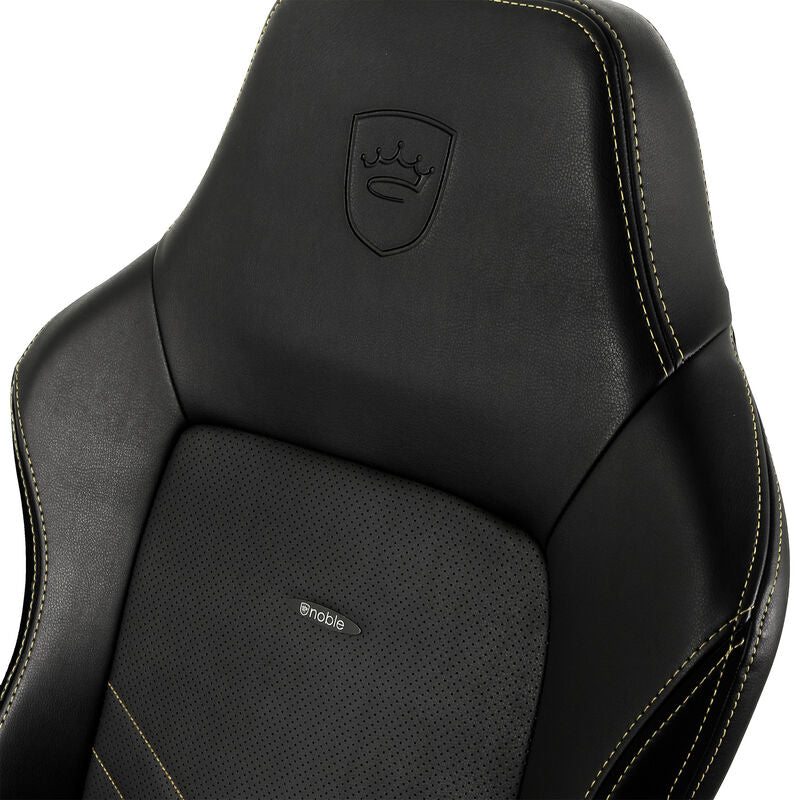 noblechairs HERO gamingstol svart/gull 4D kunstlær nærbilde av hodestøtte