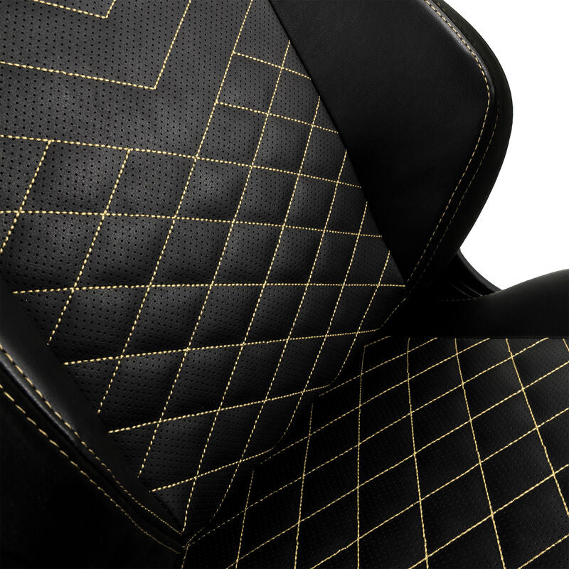noblechairs HERO gamingstol svart/gull 4D kunstlær nærbilde av sete