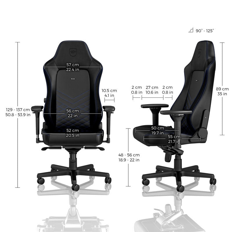 noblechairs HERO gamingstol svart/blå 4D armlener detalj av armlene