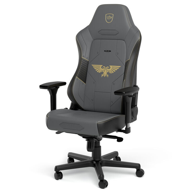detalj av justerbar lordosenstøtte på noblechairs HERO gamingstol Warhammer 40K Edition grå