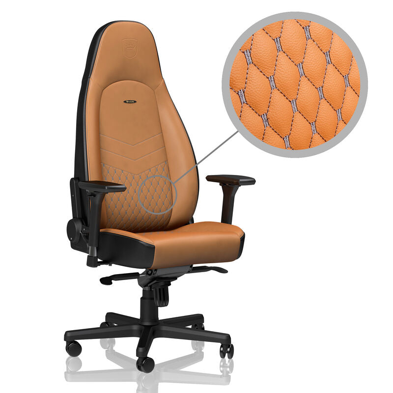 noblechairs ICON gamingstol ekte skinn cognac/svart 4D forfra