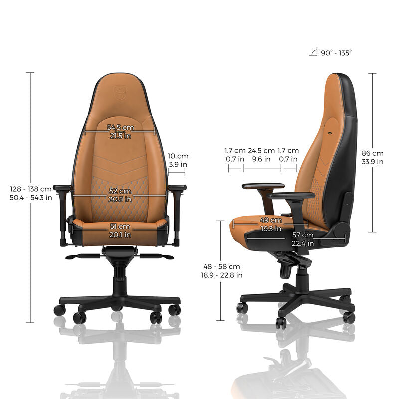 detalj av noblechairs ICON gamingstol ekte skinn cognac/svart 4D materiale