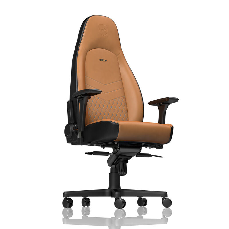 nærbilde av armlene på noblechairs ICON gamingstol ekte skinn cognac/svart 4D