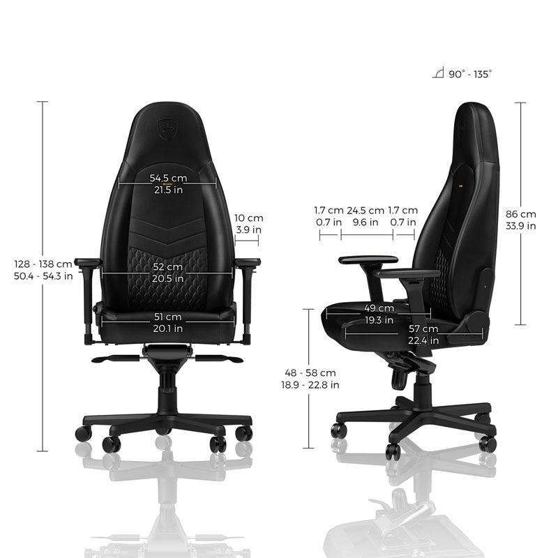noblechairs ICON gamingstol ekte skinn svart detalj av sete