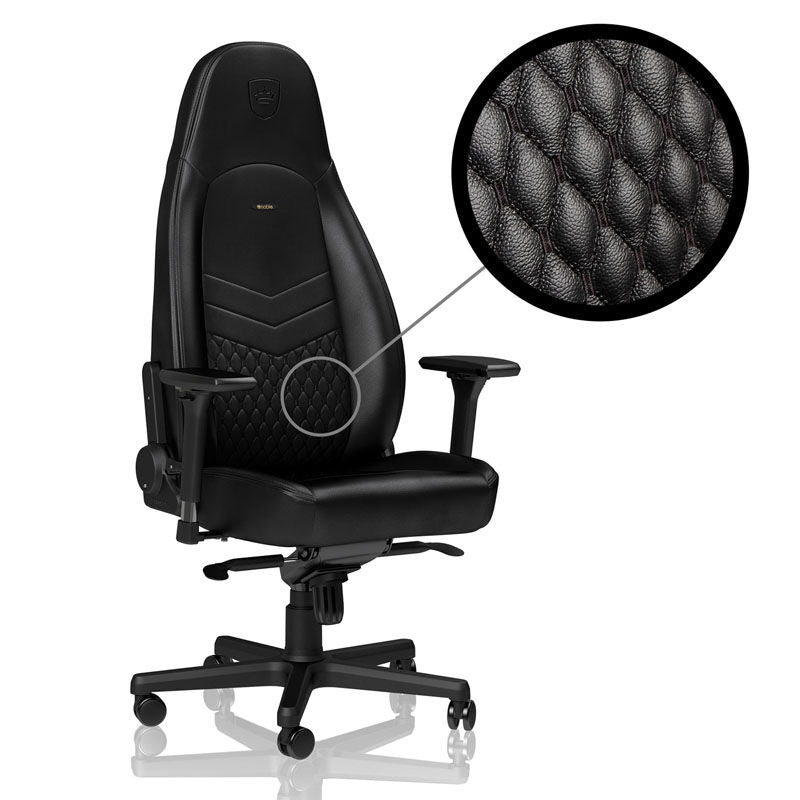 noblechairs ICON gamingstol ekte skinn svart forfra