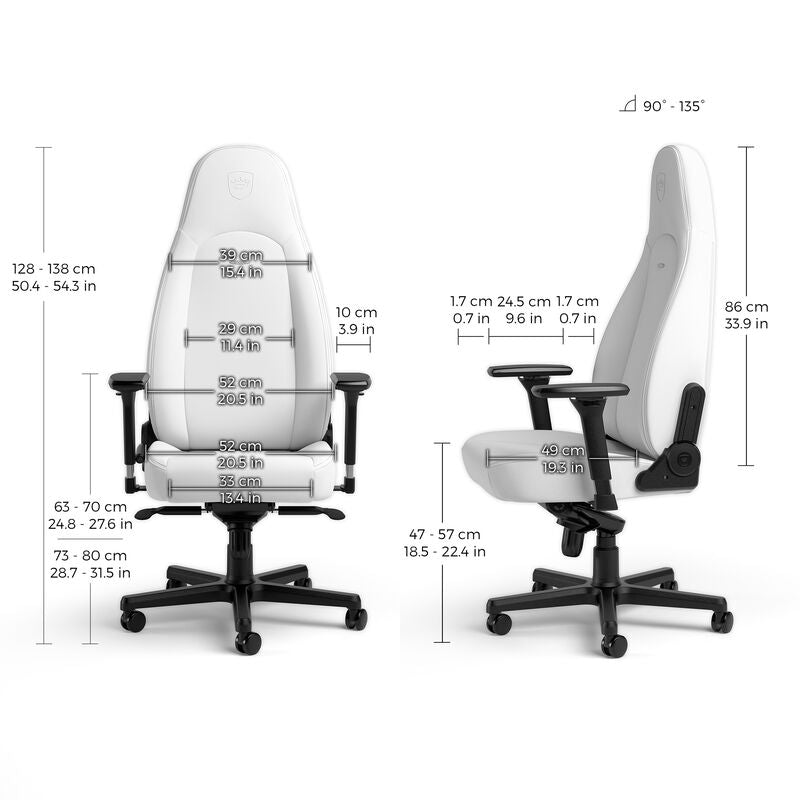 noblechairs ICON gamingstol White Edition hvit hjul og base