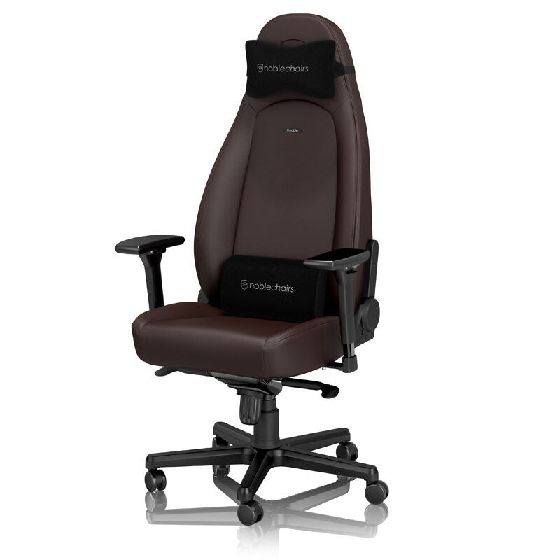 detalj av noblechairs ICON gamingstol Java Edition brun materiale