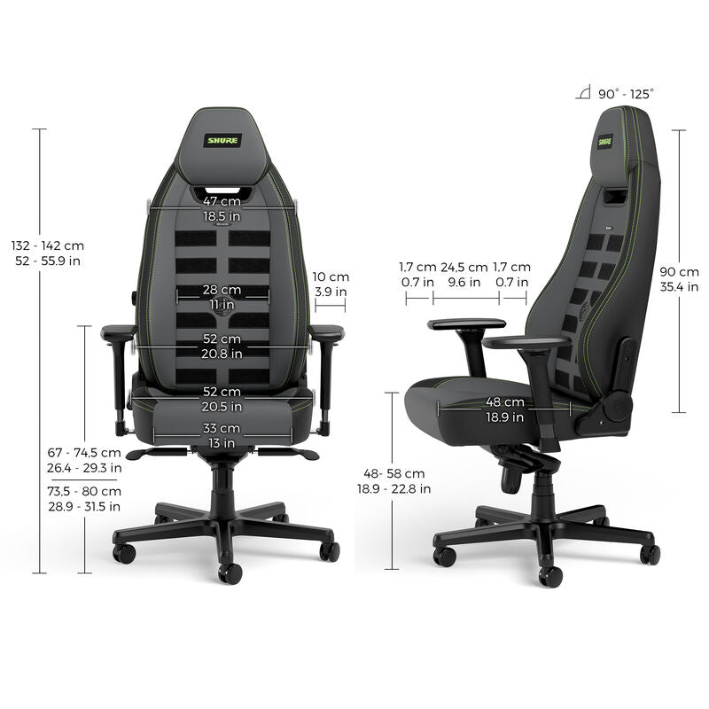 noblechairs LEGEND gamingstol Shure Edition grå/svart sideprofil
