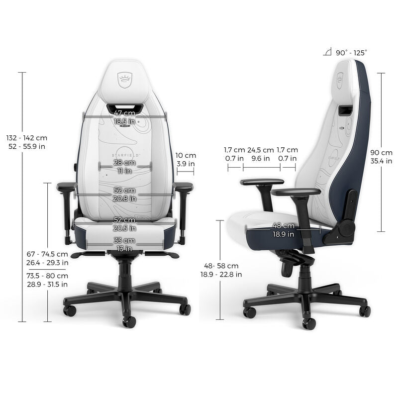 noblechairs LEGEND gamingstol Starfield Edition hvit/blå rammedetalj
