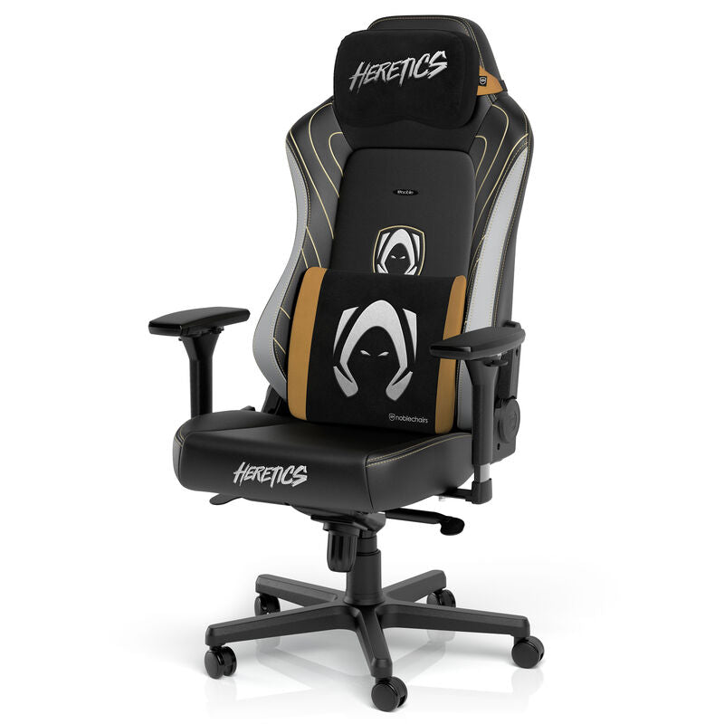 noblechairs Memory Foam putesett Heretics Edition svart/hvit nærbilde av stoff