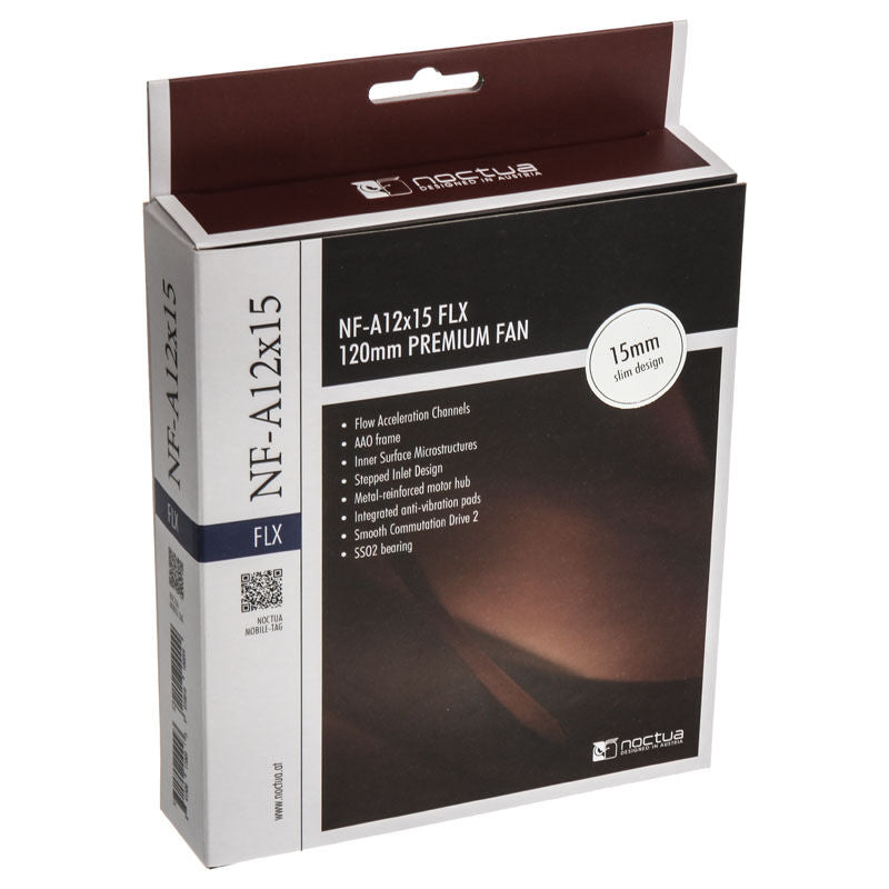 Sideprofil av Noctua NF-A12x15 FLX vifte 120 mm slimprofil 15 mm
